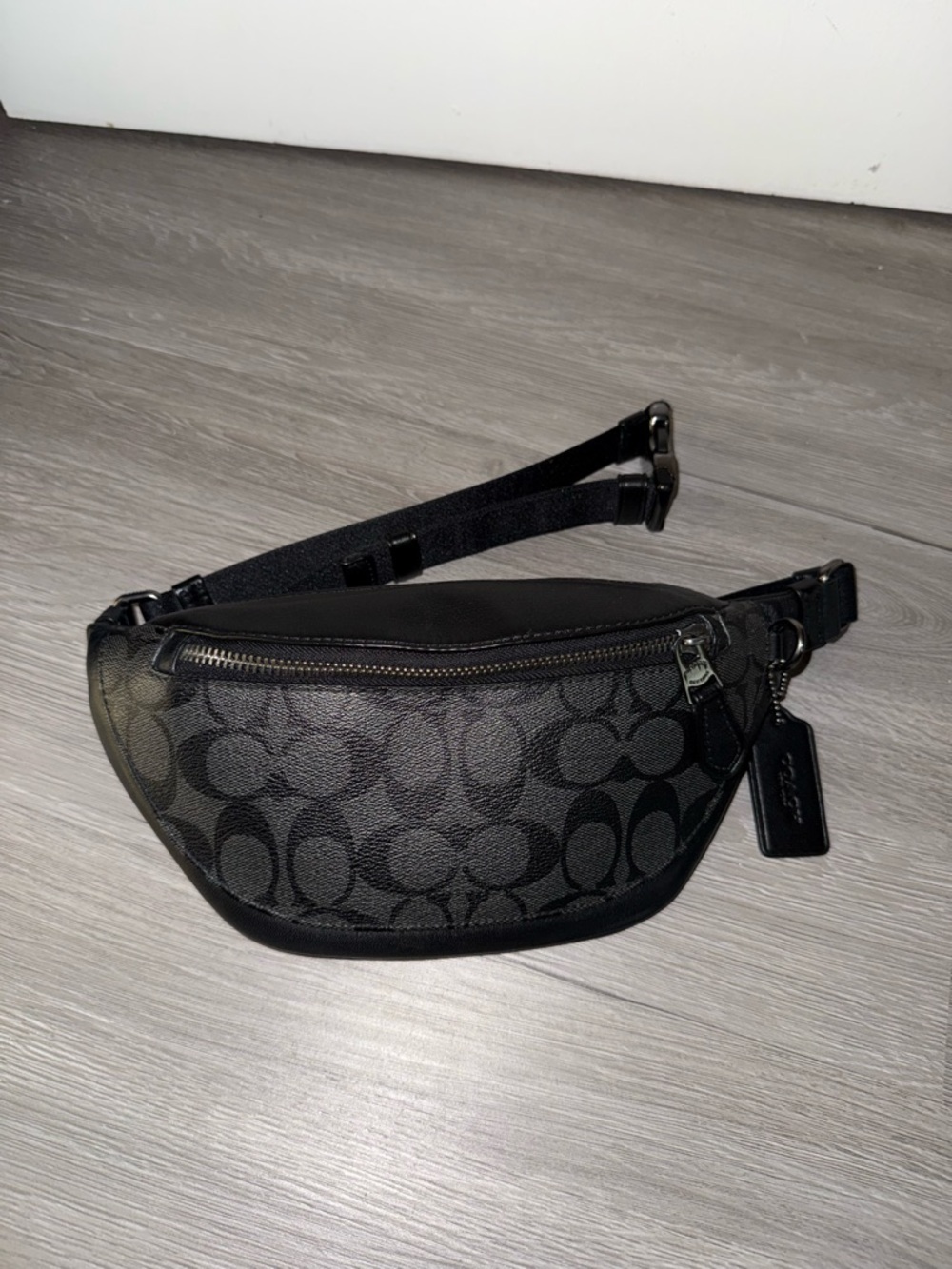 Coach Black Signature Canvas Sling/Waist Bag with Leather Trim